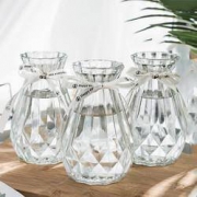 乐之沭 北欧玻璃花瓶 15cm 透明钻石款*3个装