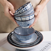 芯光秀 釉下彩 陶瓷米饭碗4.5英寸*4只