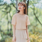 茵曼 细花边 圆领棉质 水滴扣衬衣 梨花杏