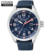 CITIZEN 西铁城 AW5000-16L 男士光动能手表 复古蓝盘 日期显示 尼龙表带