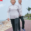 足力健 中老年男女运动套装 户外跑步健身服 情侣款两件套 灰色 S
