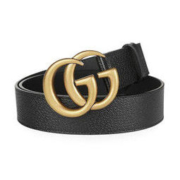 Gucci古驰 GG系列男士黑色皮革做旧颗粒纹净面双GG板扣腰带 406831 DJ20T 1000