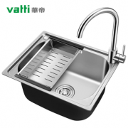 360°旋转龙头 ！VATTI 华帝 091100 304不锈钢银色单槽水槽 50*40*22cm
