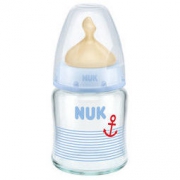 NUK 宽口径玻璃奶瓶 乳胶奶嘴 0-6个月 中圆孔 蓝色120ml *2件