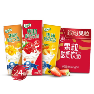 1日0點伊利優酸乳果粒酸奶飲品草莓黃桃芒果245g24盒箱4件