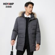 80%白鸭绒！浩缘朋 中长款毛领加厚 中老年男士羽绒服