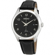 Seiko 精工 Black Dial Leather Watch男士手表
