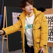gxg.jeans 男装保暖字母刺绣中长款连帽羽绒服