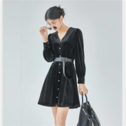 HSTYLE 韩都衣舍 RW9117 女士丝绒连衣裙