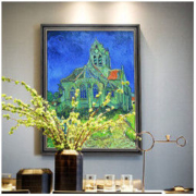 梵高名人油画《奥弗的教堂》背景墙装饰画挂画