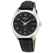 Seiko 精工 Black Dial Leather Watch男士手表