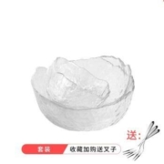 法兰晶 日系锤纹沙拉玻璃碗套装 透明三件套+6只叉子