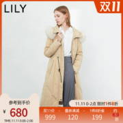 LILY 加厚保暖 狐狸毛领 高腰修身长款羽绒服
