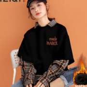 慢津贴：米子旗 女士假两件加绒加厚卫衣 S-XL