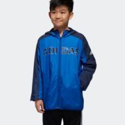 防风保暖！adidas 阿迪达斯 DM7063 大童装训练梭织连帽拉链夹克运动外套