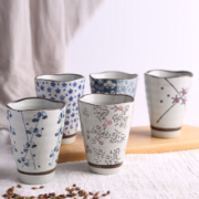 慢津贴：竹木本记 陶瓷波纹茶杯 300ml*5只装