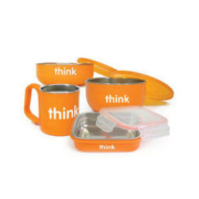 15日10点、考拉海购黑卡会员： THINKBABY 辛克宝贝 儿童不锈钢餐具四件套 橙色