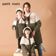 日本人气童装 petit main 儿童羊羔毛拼接棉大衣