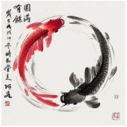 国画水墨画《圆满有余》新中式背景墙装饰画挂画