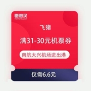 飞猪 满31-30元机票券 南航大兴机场进出港