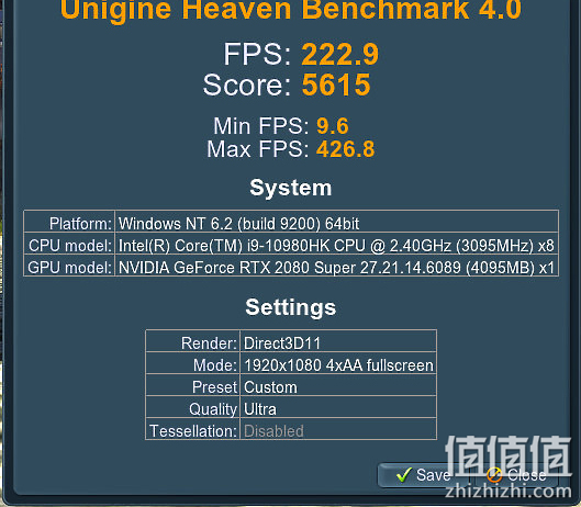 Acer 宏碁 掠夺者战斧700 游戏本Unigine Heaven Benchmark测试结果