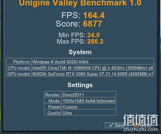 Acer 宏碁 掠夺者战斧700 游戏本Unigine Valley Benchmark测试结果