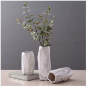 Hoatai Ceramic 华达泰陶瓷 陶瓷花瓶摆件 石纹几何款大号+2束尤伽绿