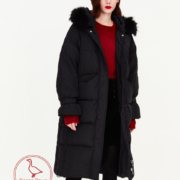 super.natural  可脱卸貉子毛领 连帽长款羽绒服 女式外套