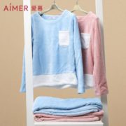 保暖不掉毛！Aimer 爱慕 珊瑚绒女士家居服睡衣长袖套装AM463821 2色