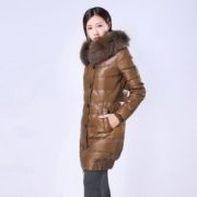 连帽修身！千仞岗 Q-1767 女士加厚毛领羽绒服中长款