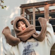 甜美可爱！Teamifer 缇米芬 围巾帽子2件套一体