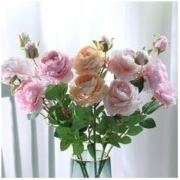 鑫啸 仿真假花装饰花摆件 粉色2支奶粉2支香槟1支 (10个花5个蕾)
