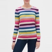 GAP 盖璞  女装圆领 长袖针织衫 彩色条纹