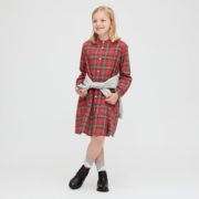 法兰绒面料！UNIQLO 优衣库 女童法兰绒格子连衣裙