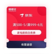 领券备用：京东 满500-5/满999-6元白条券 家电数码专享
