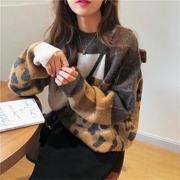 Tonlion 唐狮 62542FC0043203A805 女士森系豹纹针织衫