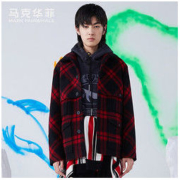 MARK FAIRWHALE 马克华菲 秋冬英伦红格羊毛大衣