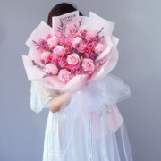 小物见礼 情人节礼物 玫瑰花礼盒  粉色玫瑰花+满天星花束60cm