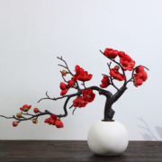 捷花 中式玄关仿真梅花摆件 一剪梅（大红）+圆花瓶