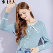 秋水伊人 针织衫  小香风花边针织上衣