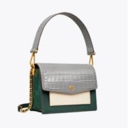 国内5500元！Tory Burch ROBINSON 女士鳄鱼纹灰拼风琴包