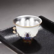 中国白银 足银999瑬银珐琅彩瓷品茗茶杯 送金箔福字小金条