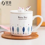 京东PLUS会员： 佳佰 乐趣猫鱼杯-多多鱼 马克杯 带盖带勺