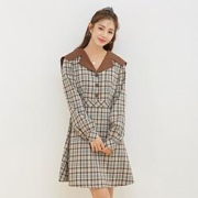 HSTYLE 韩都衣舍 OM822580160 女士撞色翻领格纹连衣裙