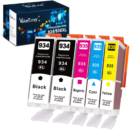 Valuetoner 墨盒 5 件装(2 件黑色 1 件青色 1 件洋红色 1 件黄色) 适用于 HP打印机