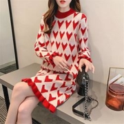 Tonlion 唐狮 62542FC0104450416 女士爱心针织连衣裙