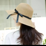 HXUN  飘带草帽 秸秆帽 卡其