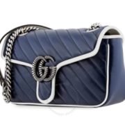 Gucci GG Marmont 女士蓝色链条单肩包 小号