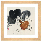 齐白石《葫芦图》背景墙装饰画挂画 尺寸：47×47cm 原木色