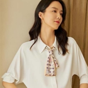聚划算百亿补贴：对白 女装 东方绮梦 五分袖雪纺衫 法式上衣